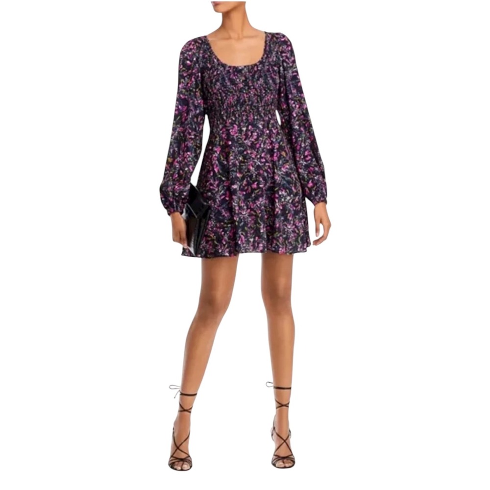 French Connection Flores Verona Mini Dress Black Floral XL NWT